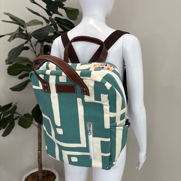 Maika Recycled Canvas Zippered Backpack in Malibu Natural & Teal Vegan Straps - Picture 12 of 13
